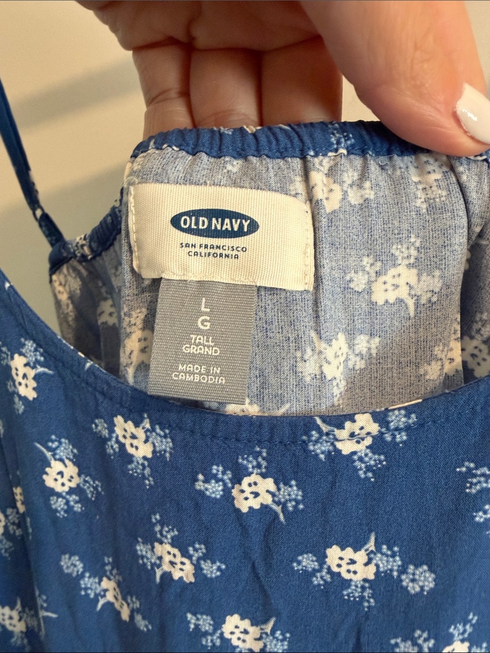 L Tall Blue Floral Spaghetti Strap Sundress - Picture 2 of 6